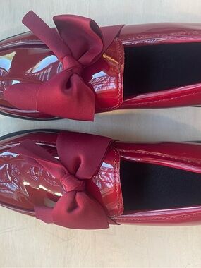 Patent Leather Bow Loafers for Women - Red